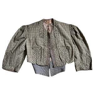 Antique 1890s John Wanamaker Wool Jacket Leg of Mutton Sleeves Victorian Plaid